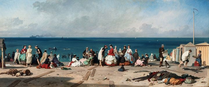 Eugène Le Poittevin, "Les Bains de mer, plage d'Étretat", 1865, huile sur toile, 63x149,4 cm. Collection particulière. (COURTOISIE IMAGE SOTHEBY'S)