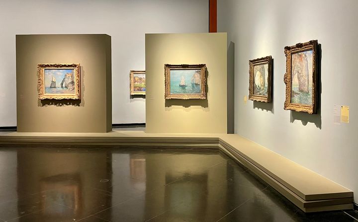 Une salle de l'exposition "Étretat, par-delà les falaises", au Musée des beaux-arts de Lyon, jusqu'au 1er mars 2026. (VALERIE GAGET / FRANCEINFO CULTURE)